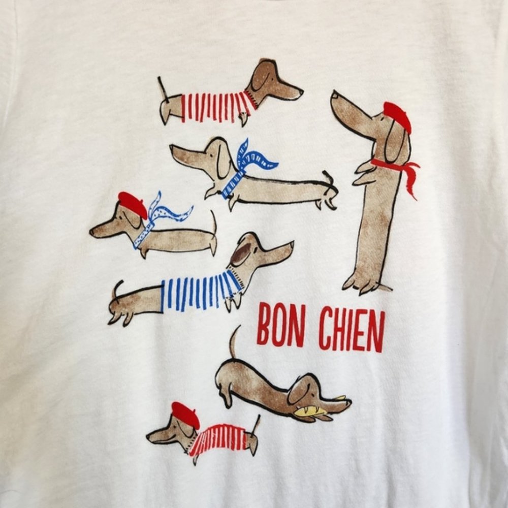 J. Crew Mercantile Women's Parisian Dog Graphic Tee T-Shirt Weiner Dogs Daschund - Picture 3 of 7